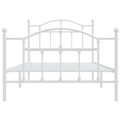 Cadre de lit métal sans matelas et pied de lit blanc 100x190 cm 