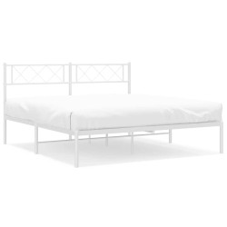 Cadre de lit métal sans matelas et tête de lit blanc 135x190 cm 