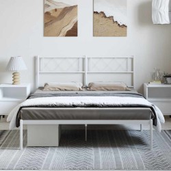 Cadre de lit métal sans matelas et tête de lit blanc 135x190 cm 