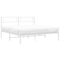Cadre de lit métal sans matelas et tête de lit blanc 135x190 cm 