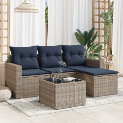 Salon de jardin 5 pcs avec coussins gris résine tressée 