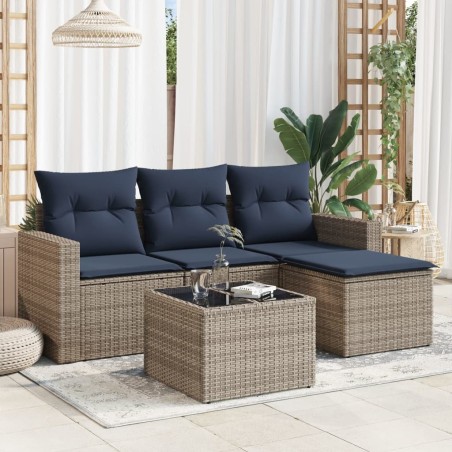 Salon de jardin 5 pcs avec coussins gris résine tressée 