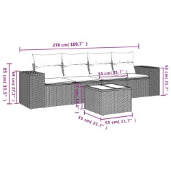 Salon de jardin 5 pcs avec coussins gris résine tressée 