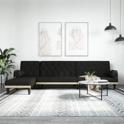 Canapé-lit en forme de L noir 260x140x70 cm tissu 