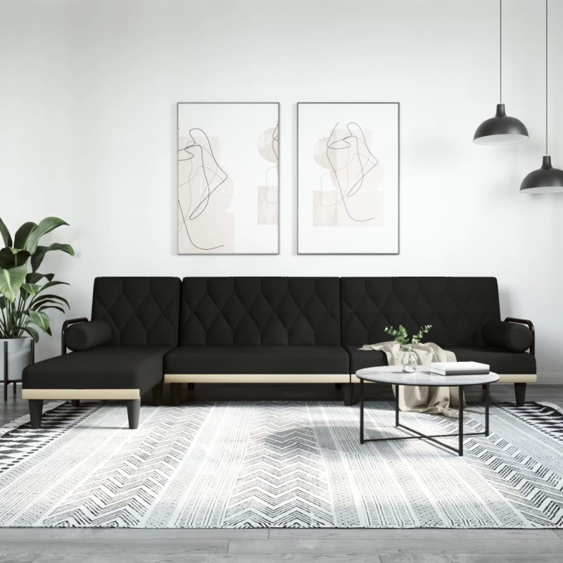 Canapé-lit en forme de L noir 260x140x70 cm tissu 