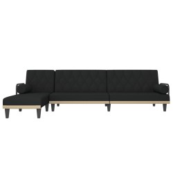 Canapé-lit en forme de L noir 260x140x70 cm tissu 