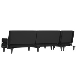 Canapé-lit en forme de L noir 260x140x70 cm tissu 