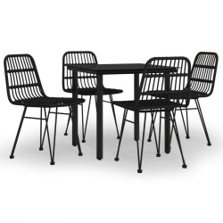Ensemble à manger de jardin 5 pcs Noir Résine tressée 