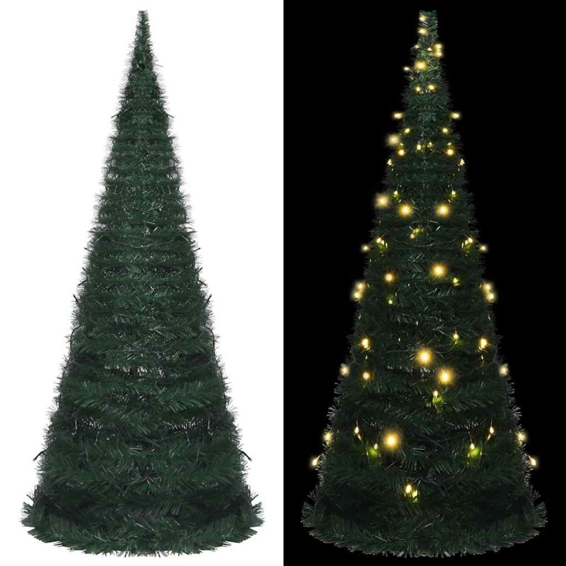 Sapin de Noël artificiel pré-éclairé avec guirlandes vert 210cm 