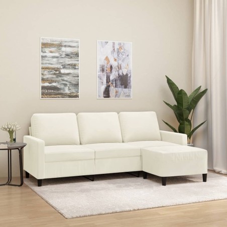 Canapé à 3 places avec repose-pieds Crème 180 cm Velours 
