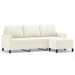 Canapé à 3 places avec repose-pieds Crème 180 cm Velours 