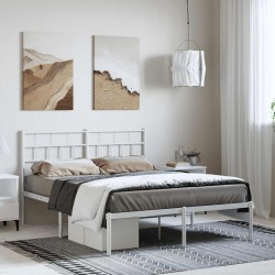 Cadre de lit métal sans matelas et tête de lit blanc 135x190 cm 