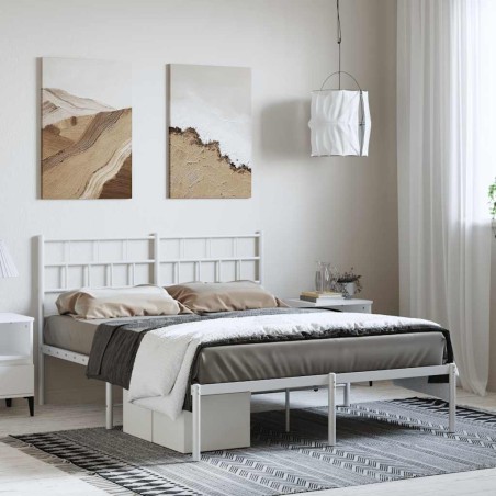 Cadre de lit métal sans matelas et tête de lit blanc 135x190 cm 
