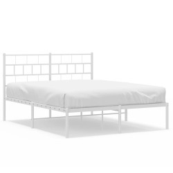 Cadre de lit métal sans matelas et tête de lit blanc 135x190 cm 