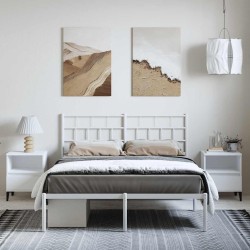 Cadre de lit métal sans matelas et tête de lit blanc 135x190 cm 