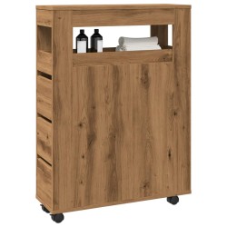 Meuble étroit de salle de bain à roulettes chêne artisanal 