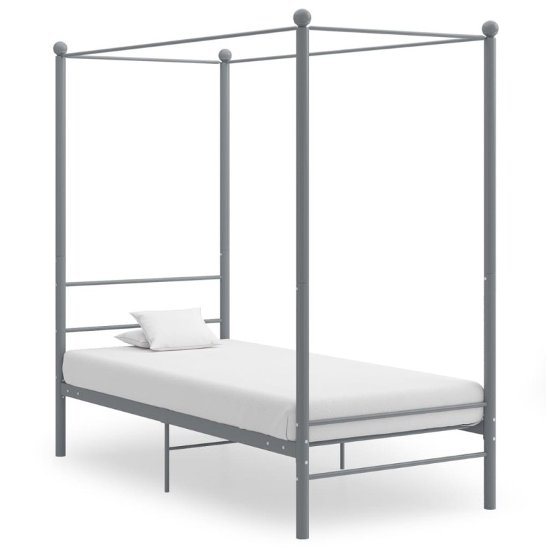 Cadre de lit à baldaquin sans matelas gris métal 90x200 cm Cadre de lit à baldaquin sans matelas gris métal 90x200 cm