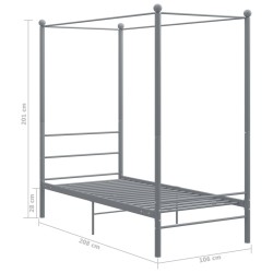 Cadre de lit à baldaquin sans matelas gris métal 90x200 cm 