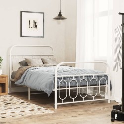 Cadre de lit métal sans matelas et pied de lit blanc 107x203 cm 
