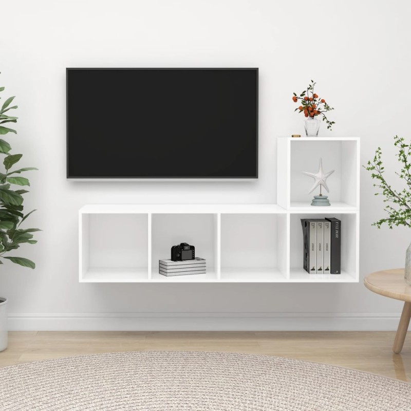 Ensemble de meuble TV 2 pcs Blanc Bois d'ingénierie Ensemble de meuble TV 2 pcs Blanc Bois d'ingénierie