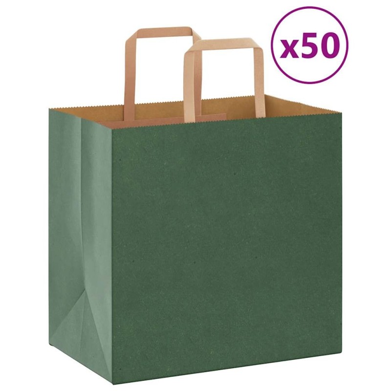 Sacs en papier 50 pcs avec poignées vert 26x17x25 cm 