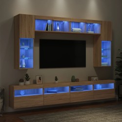 Ensemble de meubles TV muraux 8pcs et lumières LED chêne sonoma 