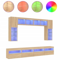 Ensemble de meubles TV muraux 8pcs et lumières LED chêne sonoma 