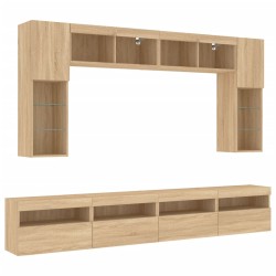 Ensemble de meubles TV muraux 8pcs et lumières LED chêne sonoma 