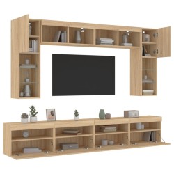 Ensemble de meubles TV muraux 8pcs et lumières LED chêne sonoma 