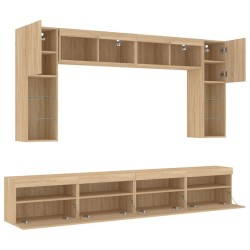 Ensemble de meubles TV muraux 8pcs et lumières LED chêne sonoma 