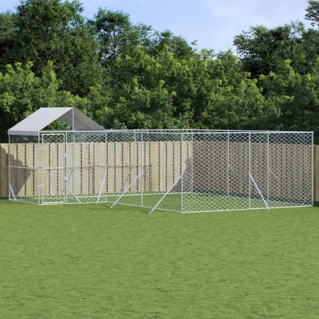 Chenil d'extérieur pour chiens avec toit argenté 6x6x2,5 m 