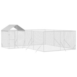 Chenil d'extérieur pour chiens avec toit argenté 6x6x2,5 m 