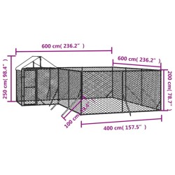 Chenil d'extérieur pour chiens avec toit argenté 6x6x2,5 m 