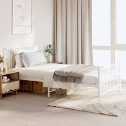 Cadre de lit métal sans matelas et pied de lit blanc 107x203 cm 