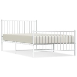Cadre de lit métal sans matelas et pied de lit blanc 107x203 cm 