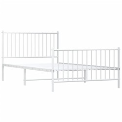 Cadre de lit métal sans matelas et pied de lit blanc 107x203 cm 