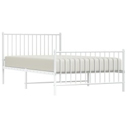 Cadre de lit métal sans matelas et pied de lit blanc 107x203 cm 