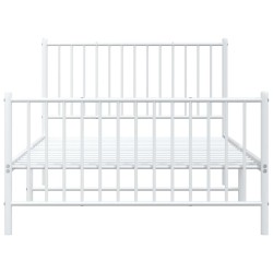 Cadre de lit métal sans matelas et pied de lit blanc 107x203 cm 