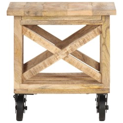 Table d'appoint avec roues 40x40x42 cm Bois de manguier brut 