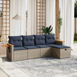 Salon de jardin 5 pcs avec coussins gris résine tressée 