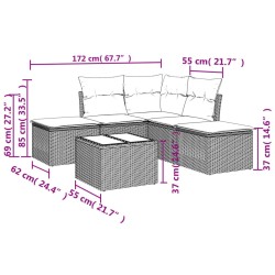 Salon de jardin 6 pcs avec coussins marron résine tressée 