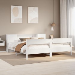 Lit bibliothèque sans matelas blanc 200x200 cm bois pin massif 