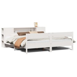 Lit bibliothèque sans matelas blanc 200x200 cm bois pin massif 