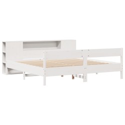 Lit bibliothèque sans matelas blanc 200x200 cm bois pin massif 