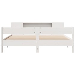 Lit bibliothèque sans matelas blanc 200x200 cm bois pin massif 
