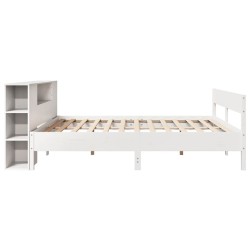 Lit bibliothèque sans matelas blanc 200x200 cm bois pin massif 