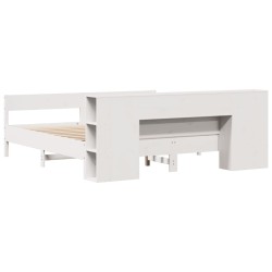 Lit bibliothèque sans matelas blanc 200x200 cm bois pin massif 