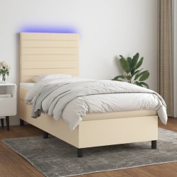 Sommier à lattes de lit et matelas et LED Crème 100x200cm Tissu 