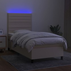 Sommier à lattes de lit et matelas et LED Crème 100x200cm Tissu 