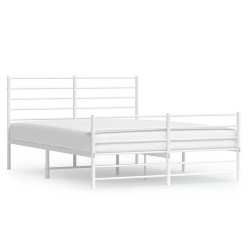 Cadre de lit métal sans matelas et pied de lit blanc 135x190 cm 
